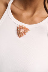 Dorothee Schumacher Ribbed Tank Top with Embellished Organza Detail in White