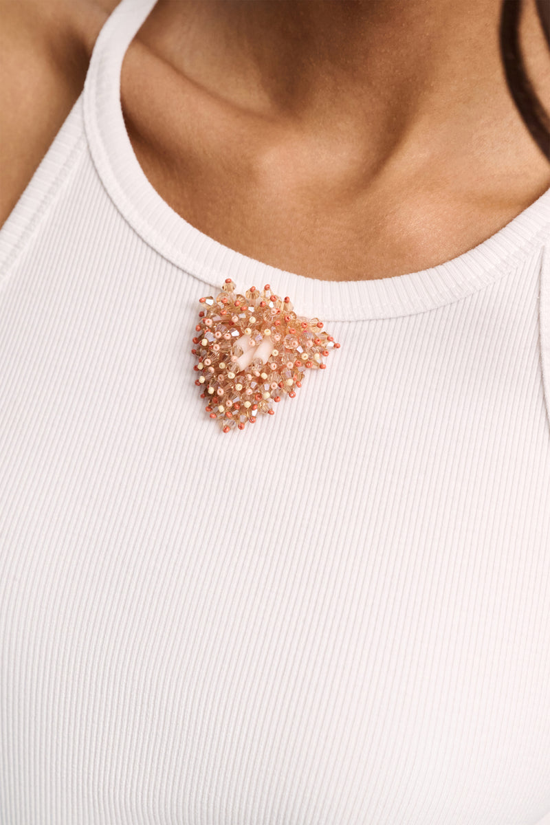 Dorothee Schumacher Ribbed Tank Top with Embellished Organza Detail in White