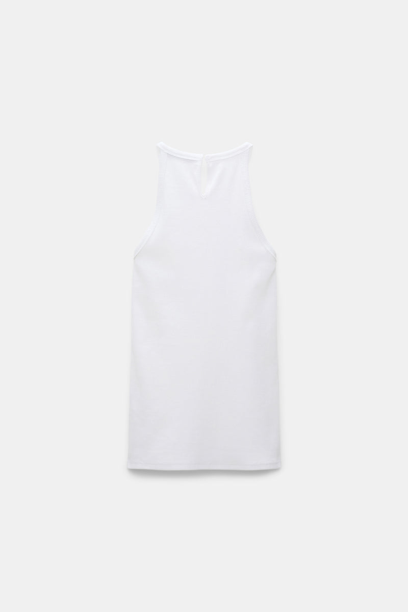 Dorothee Schumacher Ribbed Tank Top with Embellished Organza Detail in White