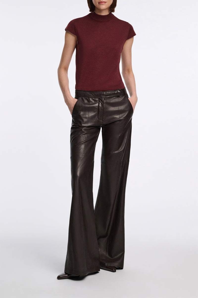 Dorothee Schumacher SIlk Merino Cap Sleeve Knit Top in Burgundy