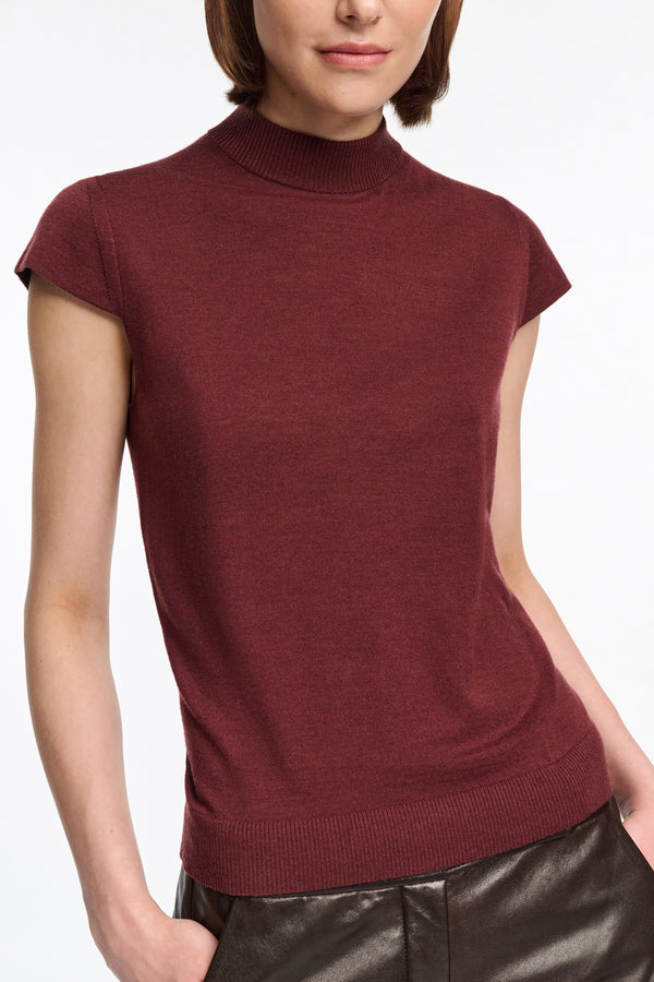 Dorothee Schumacher SIlk Merino Cap Sleeve Knit Top in Burgundy