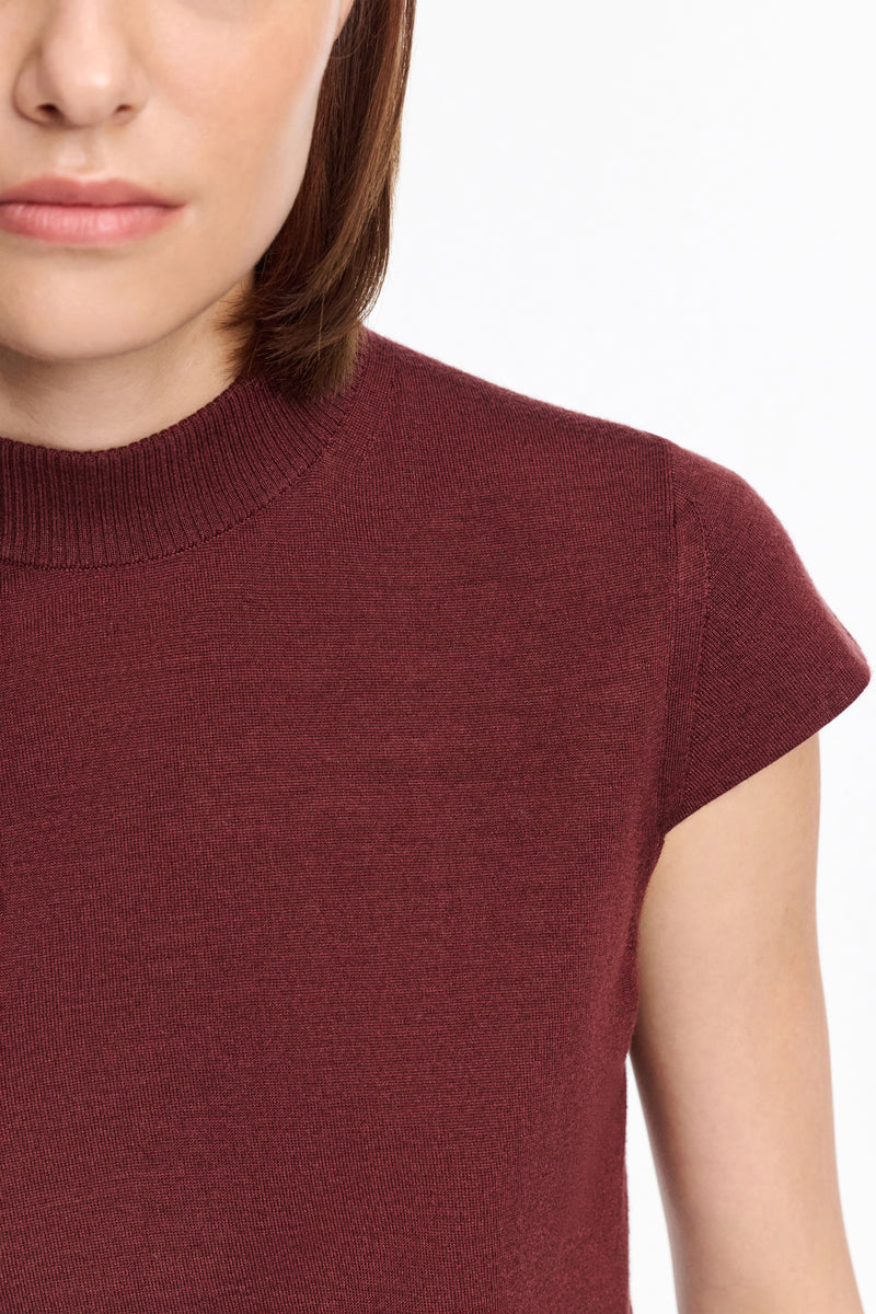 Dorothee Schumacher SIlk Merino Cap Sleeve Knit Top in Burgundy