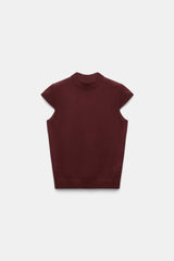 Dorothee Schumacher SIlk Merino Cap Sleeve Knit Top in Burgundy