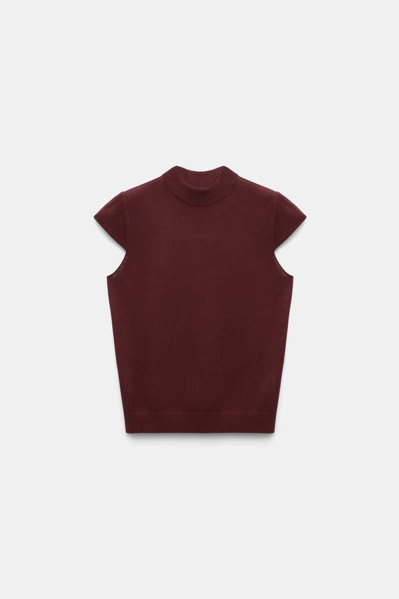 Dorothee Schumacher SIlk Merino Cap Sleeve Knit Top in Burgundy
