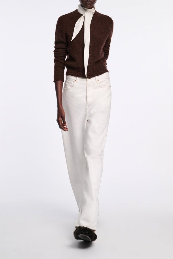 Dorothee Schumacher Round Neck Knit Cashmere Cardigan in Chocolate Brown