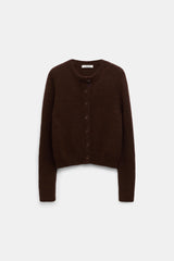 Dorothee Schumacher Round Neck Knit Cashmere Cardigan in Chocolate Brown