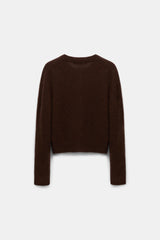 Dorothee Schumacher Round Neck Knit Cashmere Cardigan in Chocolate Brown