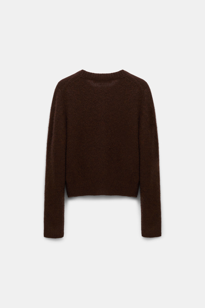 Dorothee Schumacher Round Neck Knit Cashmere Cardigan in Chocolate Brown