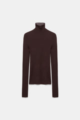 Dorothee Schumacher Seamless Fine Rib Merino Turtleneck in Chocolate Brown