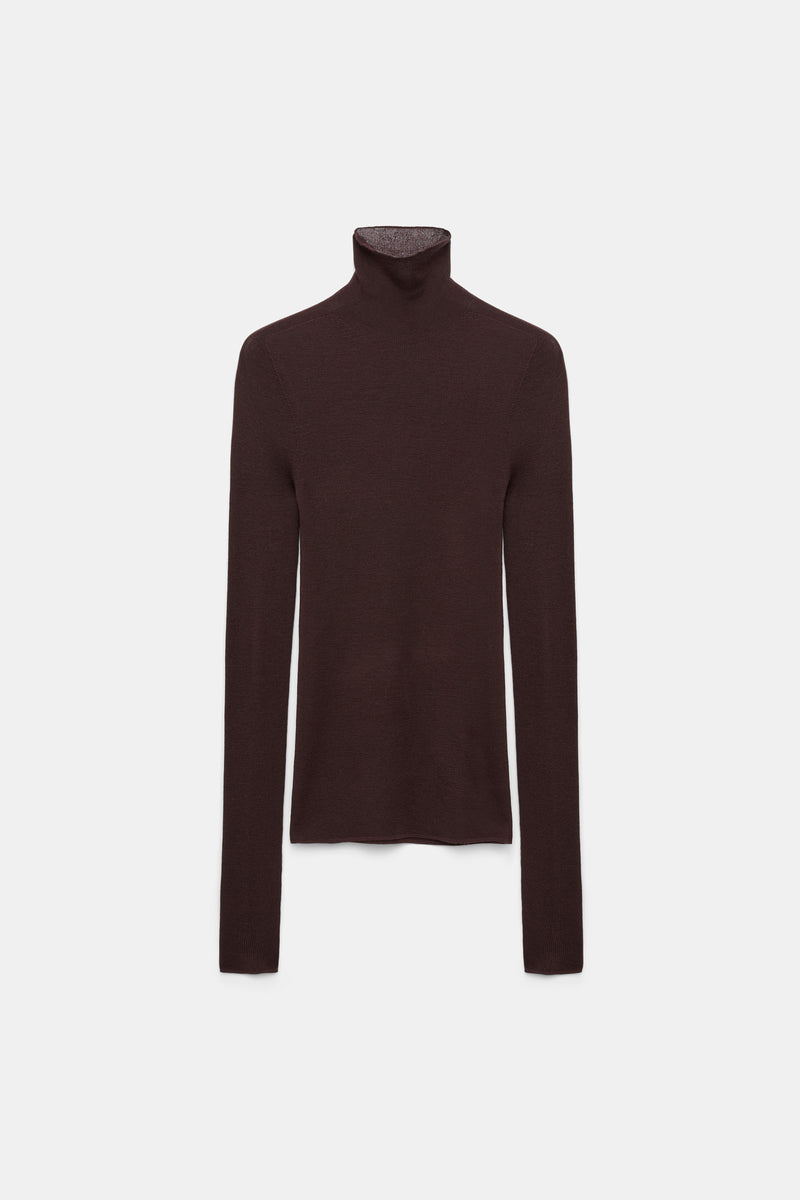 Dorothee Schumacher Seamless Fine Rib Merino Turtleneck in Chocolate Brown