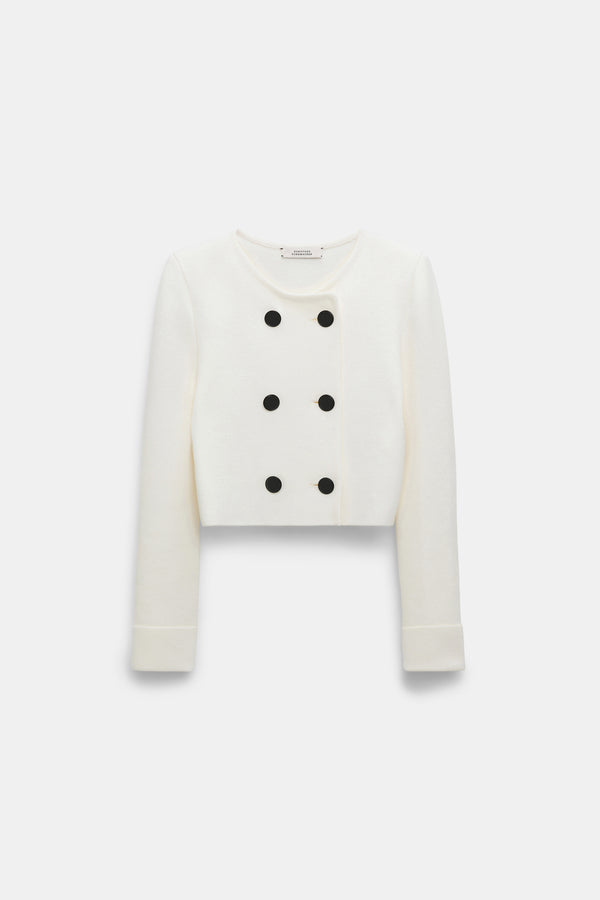 Dorothee Schumacher Double Breasted Cropped Knit Jacket in White