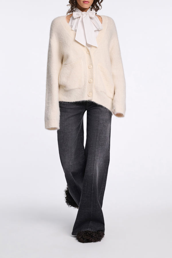Dorothee Schumacher Alpaca Mix Deep V-Neck Cardigan in Off-White