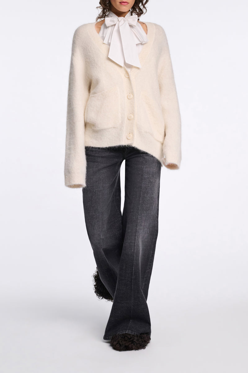Dorothee Schumacher Alpaca Mix Deep V-Neck Cardigan in Off-White