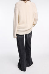 Dorothee Schumacher Alpaca Mix Deep V-Neck Cardigan in Off-White