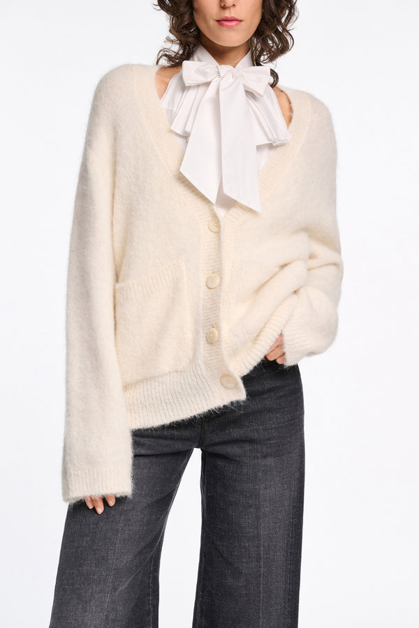 Dorothee Schumacher Alpaca Mix Deep V-Neck Cardigan in Off-White