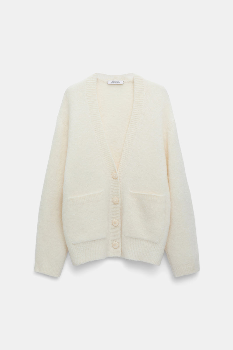 Dorothee Schumacher Alpaca Mix Deep V-Neck Cardigan in Off-White