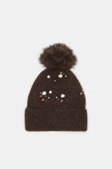 Dorothee Schumacher Hand-Embellished Knit Toque in Chocolate Brown