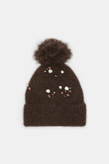 Dorothee Schumacher Hand-Embellished Knit Toque in Chocolate Brown