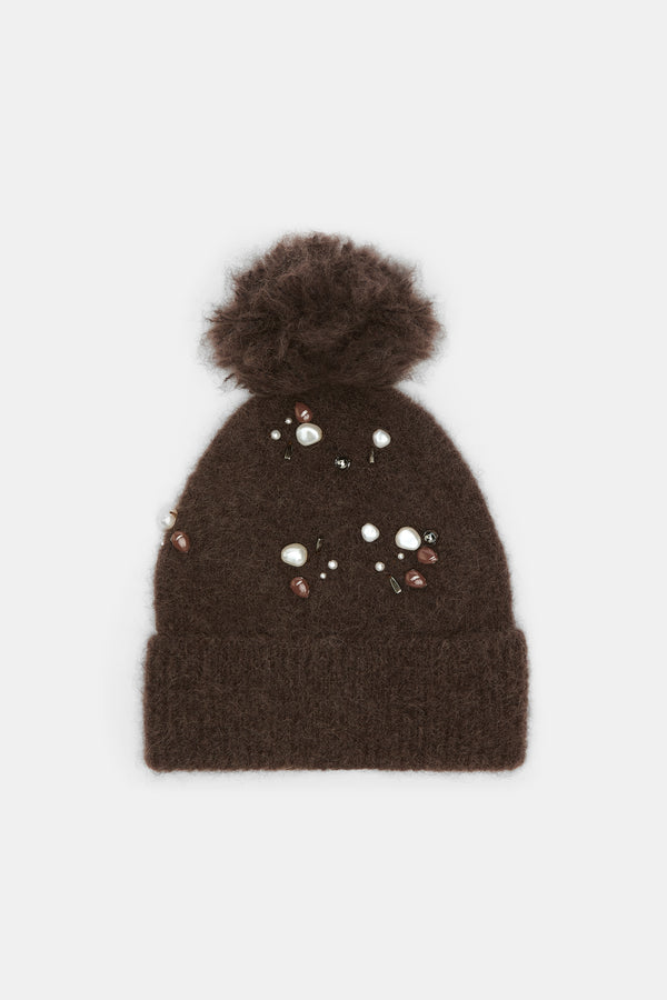 Dorothee Schumacher Hand-Embellished Knit Toque in Chocolate Brown