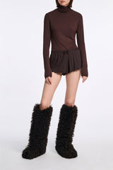Dorothee Schumacher Long Sleeve Stretch Knit Turtleneck Pullover in Chocolate Brown