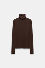 Dorothee Schumacher Long Sleeve Stretch Knit Turtleneck Pullover in Chocolate Brown