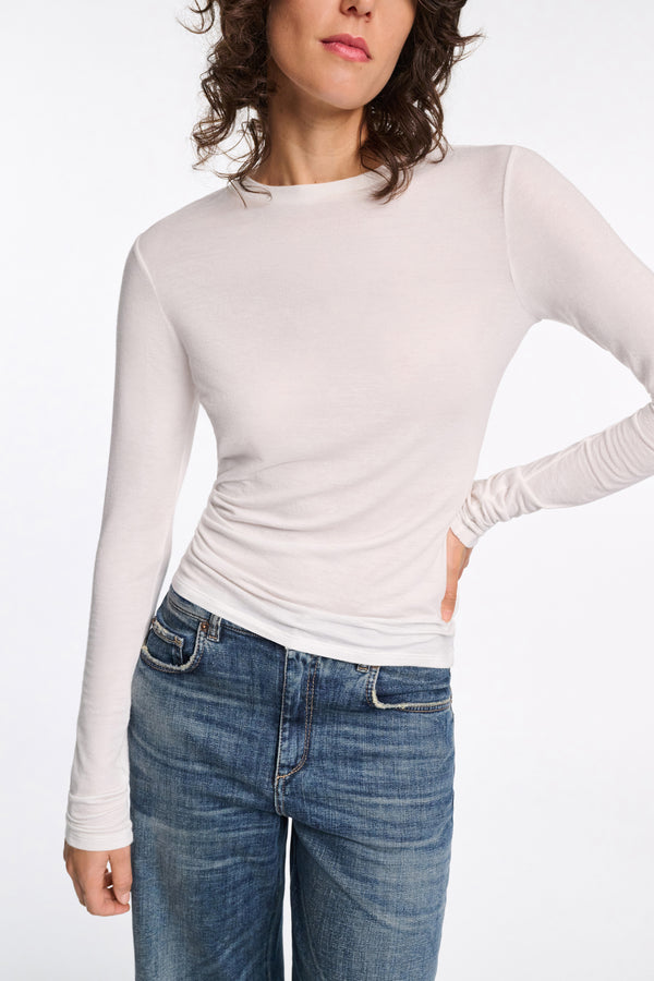 Dorothee Schumacher Stretch Knit Viscose Cashmere Long Sleeve Top in White