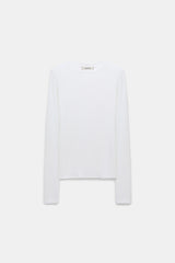 Dorothee Schumacher Stretch Knit Viscose Cashmere Long Sleeve Top in White