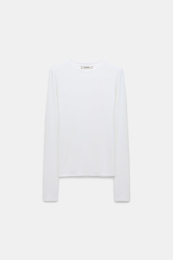 Dorothee Schumacher Stretch Knit Viscose Cashmere Long Sleeve Top in White