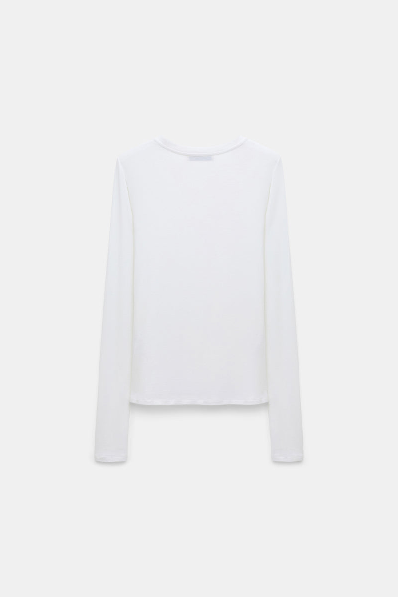 Dorothee Schumacher Stretch Knit Viscose Cashmere Long Sleeve Top in White