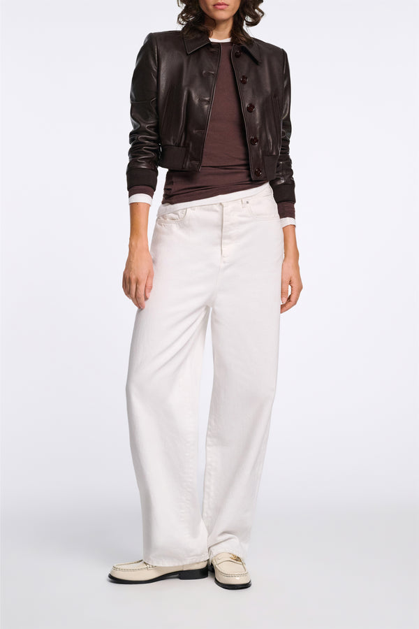 Dorothee Schumacher Stretch Knit Viscose Cashmere Long Sleeve Top in Chocolate Brown