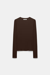 Dorothee Schumacher Stretch Knit Viscose Cashmere Long Sleeve Top in Chocolate Brown