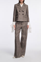 Dorothee Schumacher Cropped Virgin Wool Boxy Blazer in Pepper and Chocolate