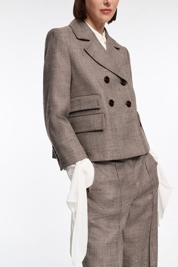 Dorothee Schumacher Cropped Virgin Wool Boxy Blazer in Pepper and Chocolate