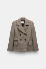 Dorothee Schumacher Cropped Virgin Wool Boxy Blazer in Pepper and Chocolate