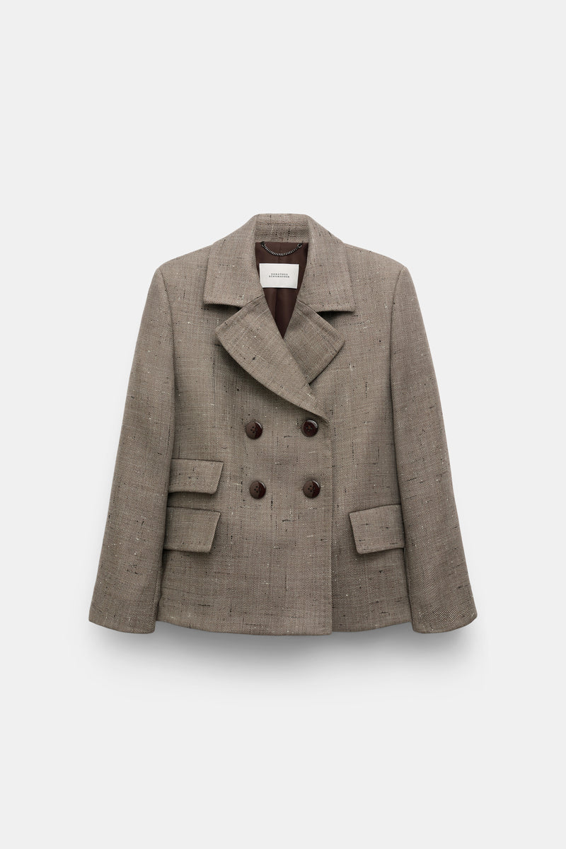Dorothee Schumacher Cropped Virgin Wool Boxy Blazer in Pepper and Chocolate