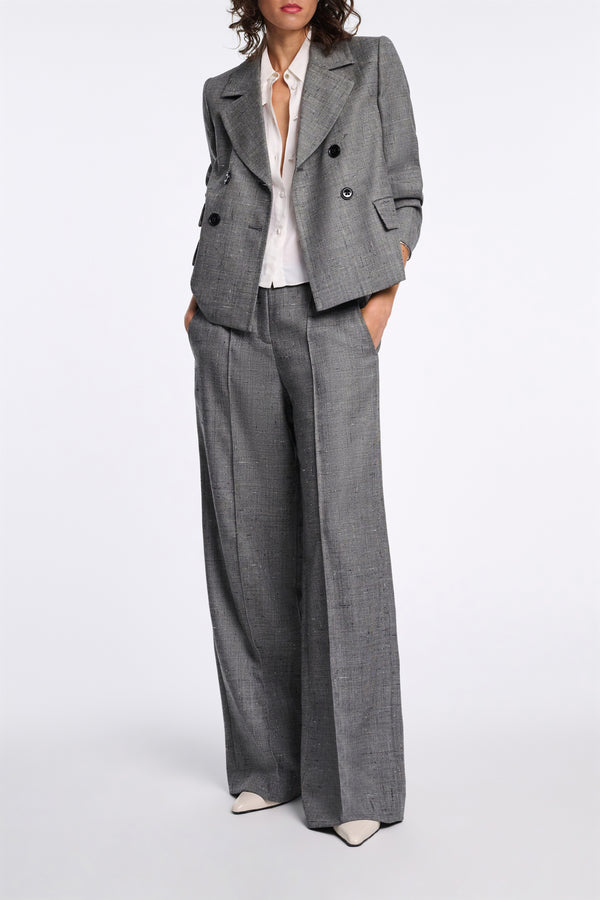 Dorothee Schumacher Wide Leg Virgin Wool Suiting Trousers in Pepper and Salt