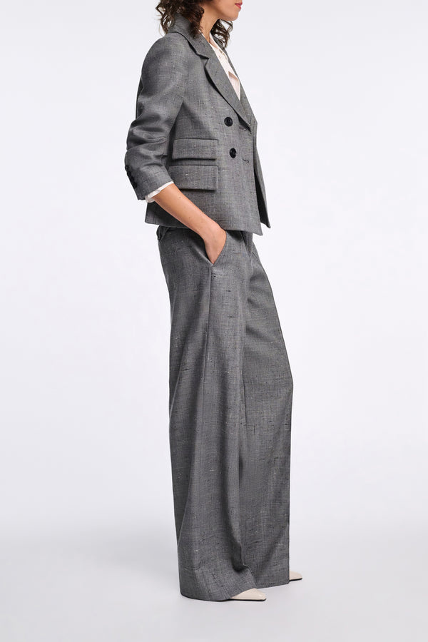 Dorothee Schumacher Wide Leg Virgin Wool Suiting Trousers in Pepper and Salt