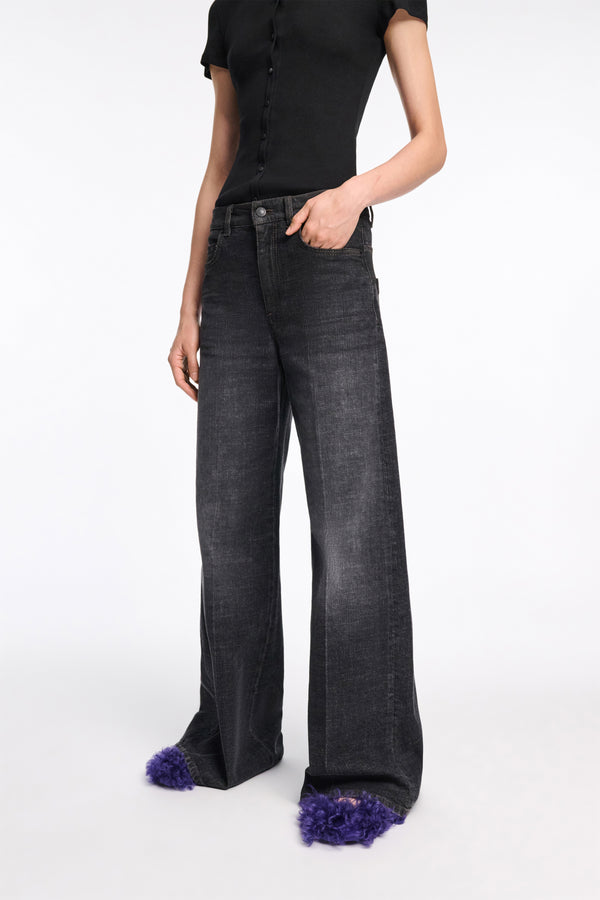 Dorothee Schumacher Extra Long Wide Leg Jeans in Black Wash