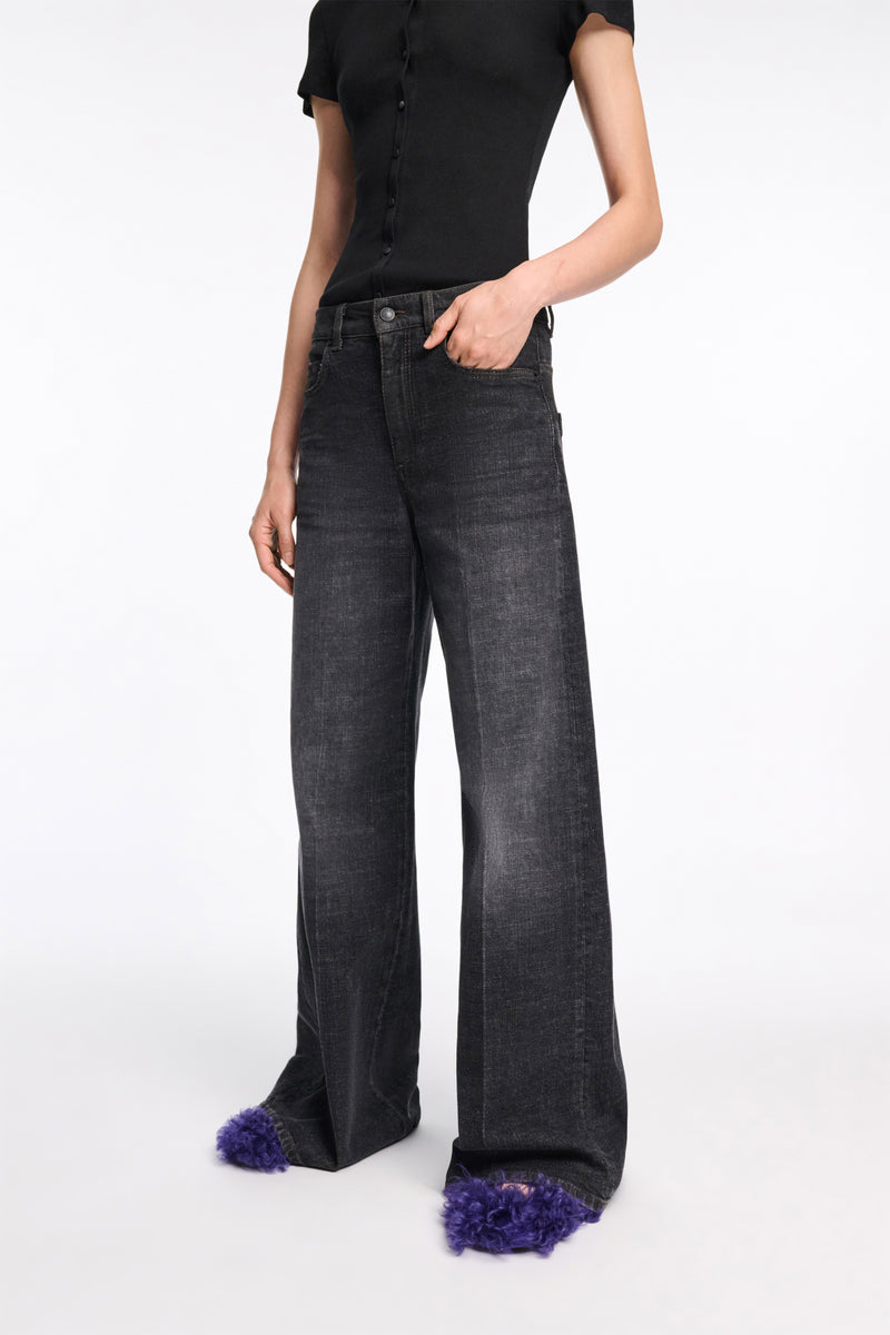 Dorothee Schumacher Extra Long Wide Leg Jeans in Black Wash