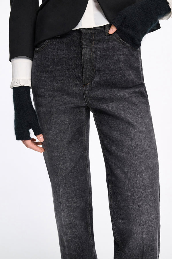 Dorothee Schumacher Long Straight Leg Jeans in Black Wash