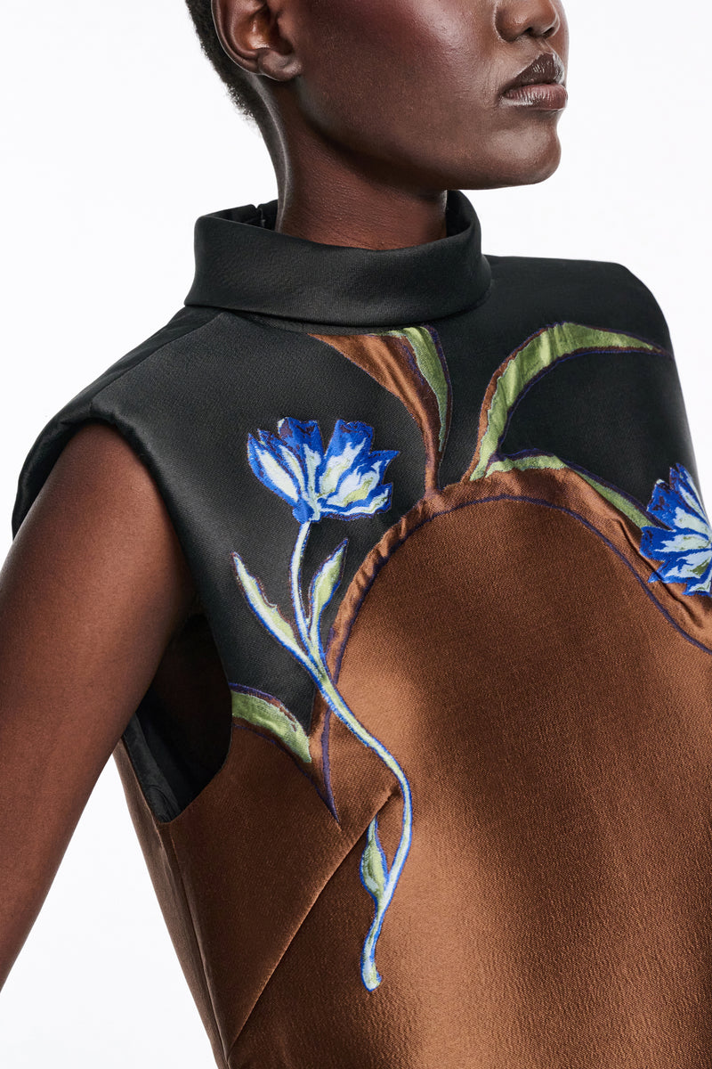 Dorothee Schumacher Shift Dress in Cloque Jacquard in Brown