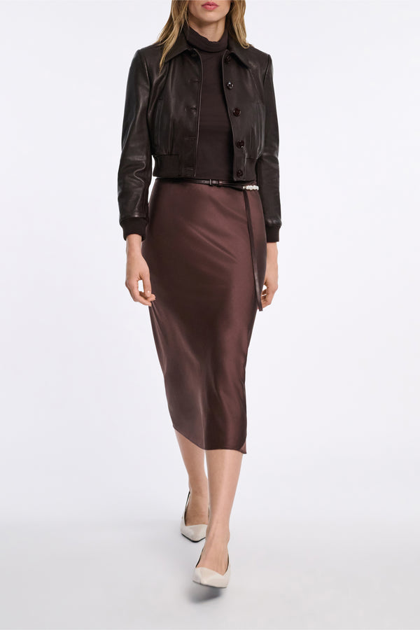 Dorothee Schumacher Bias Cut Silk Satin Midi-Cut in Chocolate Brown