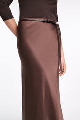 Dorothee Schumacher Bias Cut Silk Satin Midi-Cut in Chocolate Brown