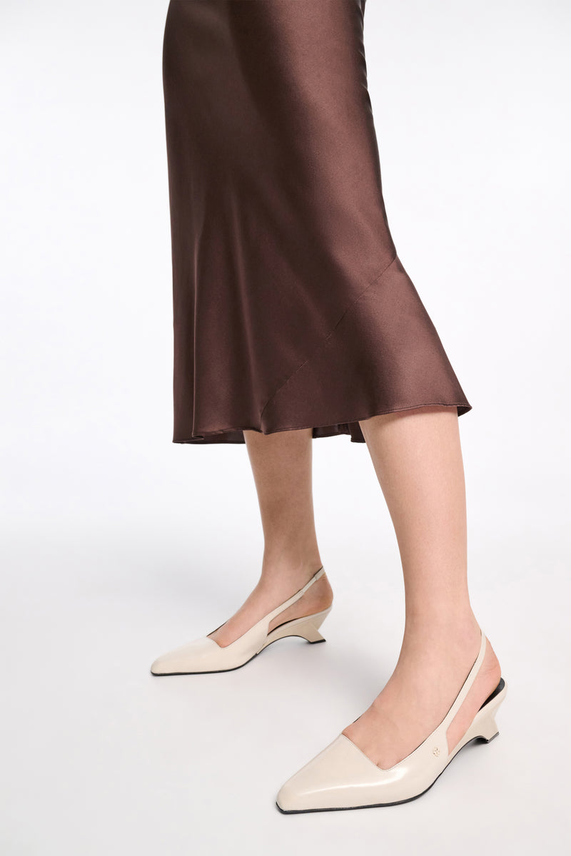 Dorothee Schumacher Bias Cut Silk Satin Midi-Cut in Chocolate Brown