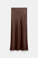 Dorothee Schumacher Bias Cut Silk Satin Midi-Cut in Chocolate Brown