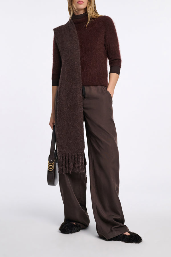 Dorothee Schumacher Techno Stretch Wide Leg Nylon Pants in Chocolate Brown