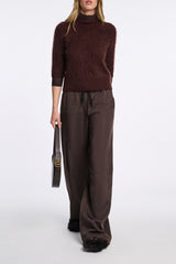 Dorothee Schumacher Techno Stretch Wide Leg Nylon Pants in Chocolate Brown