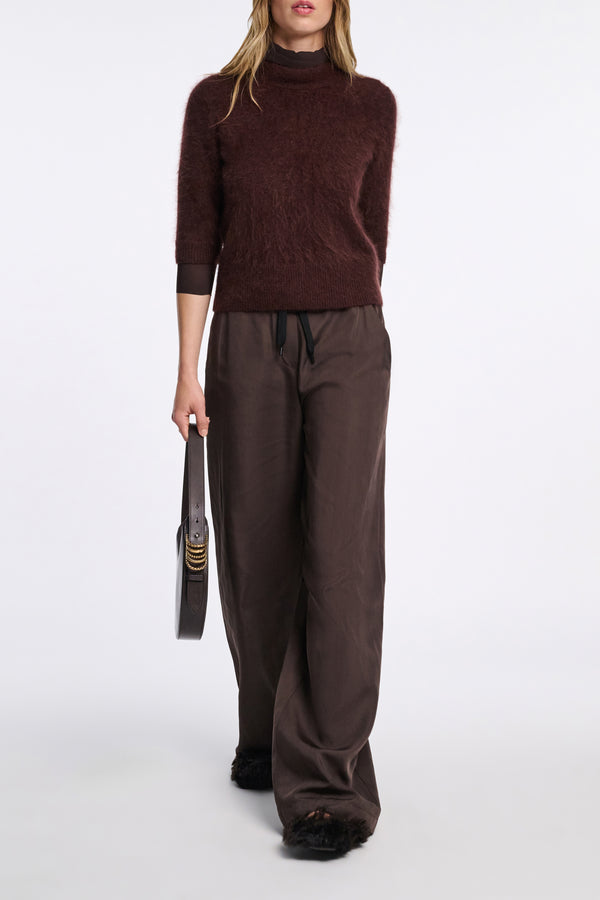 Dorothee Schumacher Techno Stretch Wide Leg Nylon Pants in Chocolate Brown