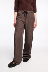 Dorothee Schumacher Techno Stretch Wide Leg Nylon Pants in Chocolate Brown