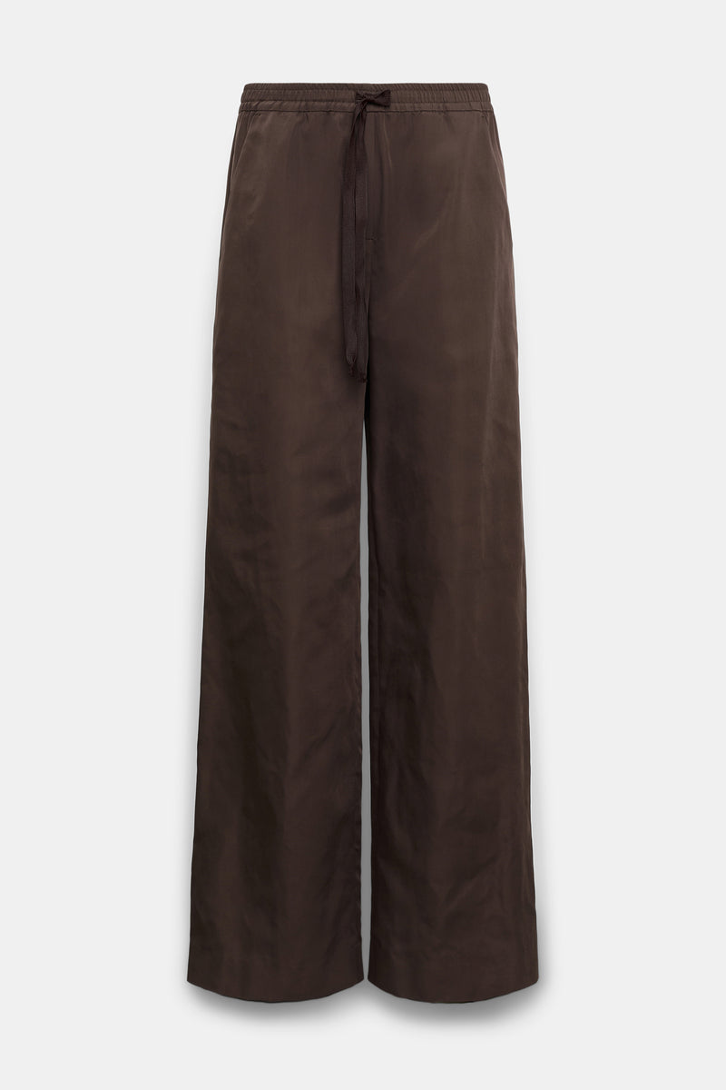 Dorothee Schumacher Techno Stretch Wide Leg Nylon Pants in Chocolate Brown